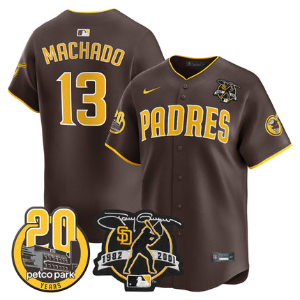 Men's Padres Tony Gwynn & Petco Park 20th Patch Vapor Premier Limited Jersey - All Stitched