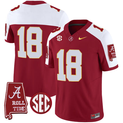 Men's Alabama Crimson Tide Gold Trim Vapor Jersey - Alabama Map - All Stitched