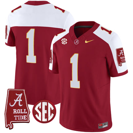 Men's Alabama Crimson Tide Gold Trim Vapor Jersey - Alabama Map - All Stitched