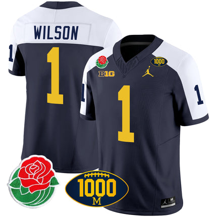 Men's Michigan Wolverines Rose Bowl & 1000 Wins Patch Vapor Jersey - All Stitched