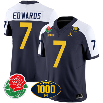 Men's Michigan Wolverines Rose Bowl & 1000 Wins Patch Vapor Jersey - All Stitched