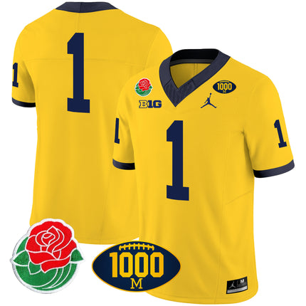 Men's Michigan Wolverines Rose Bowl & 1000 Wins Patch Vapor Jersey - All Stitched
