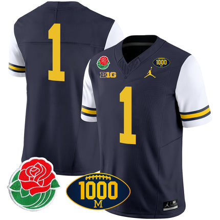 Men's Michigan Wolverines Rose Bowl & 1000 Wins Patch Vapor Jersey - All Stitched
