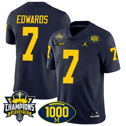 Men's Michigan Wolverines 1000 Wins & BIG10 Champions Patch Special Jersey - All Stitched