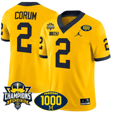 Men's Michigan Wolverines 1000 Wins & BIG10 Champions Patch Special Jersey - All Stitched