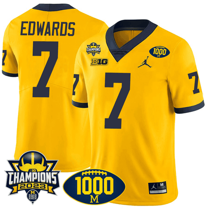 Men's Michigan Wolverines 1000 Wins & BIG10 Champions Patch Special Jersey - All Stitched