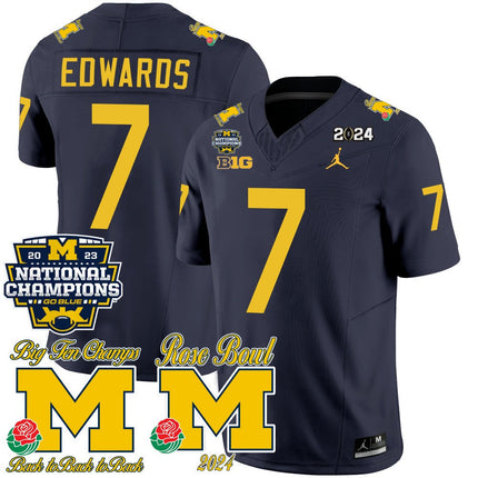 Men's Michigan Wolverines 2023 National Champions & Rose Bowl Patch Vapor Jersey - All Stitched