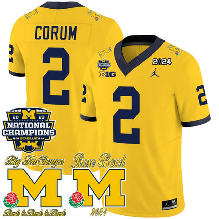 Men's Michigan Wolverines 2023 National Champions & Rose Bowl Patch Vapor Jersey - All Stitched