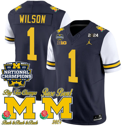 Men's Michigan Wolverines 2023 National Champions & Rose Bowl Patch Vapor Jersey - All Stitched