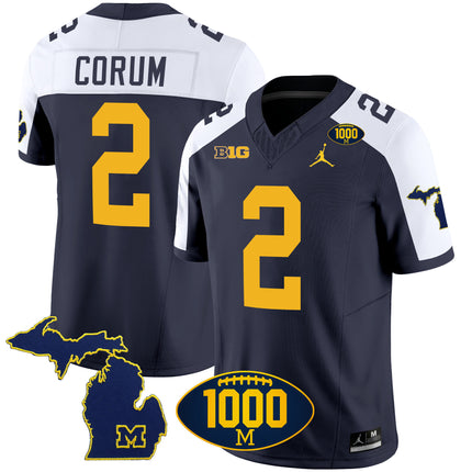 Men's Michigan Wolverines 1000 Wins Patch Vapor Jersey V3 - All Stitched