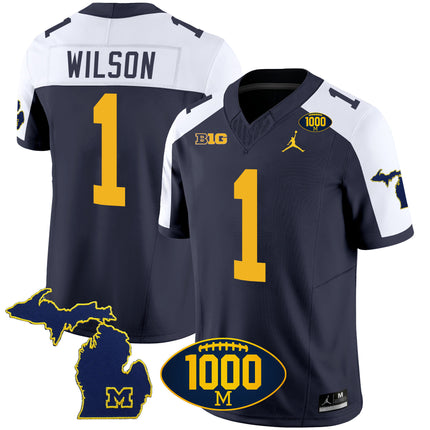 Men's Michigan Wolverines 1000 Wins Patch Vapor Jersey V3 - All Stitched
