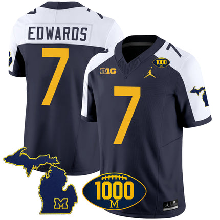 Men's Michigan Wolverines 1000 Wins Patch Vapor Jersey V3 - All Stitched