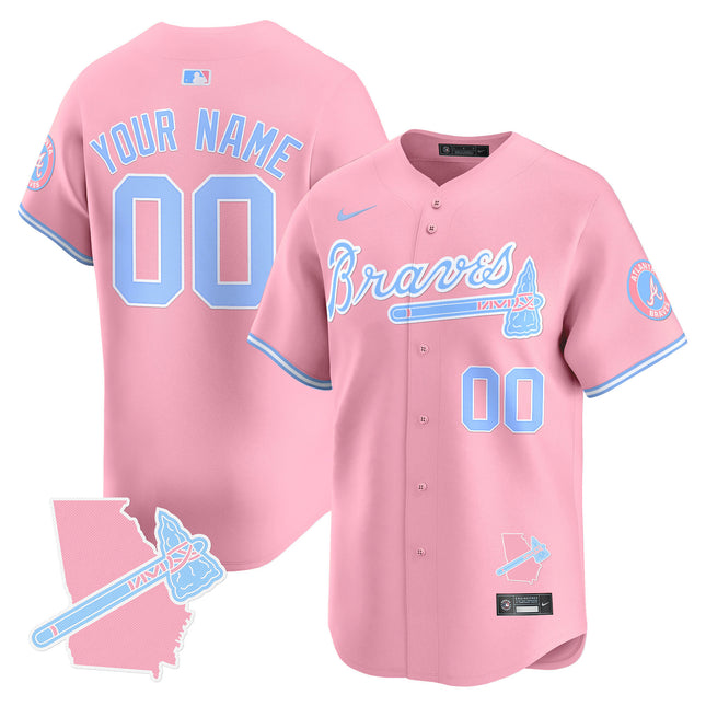 Custom Name/Gender Atlanta Braves Bubblegum Pink Vapor Premier Limited Jersey - All Stitched