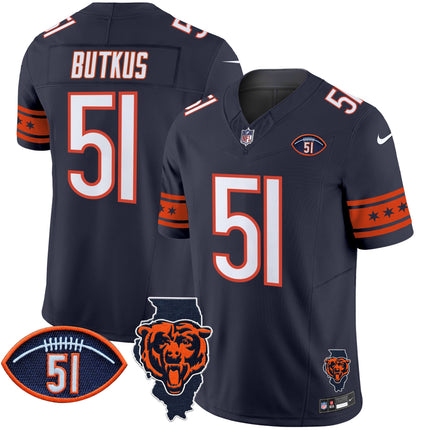 Men's Bears Illinois & Dick Butkus Patch Vapor Limited Jersey - All Stitched