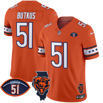 Men's Bears Illinois & Dick Butkus Patch Vapor Limited Jersey - All Stitched