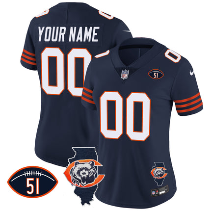 Bears Throwback Illinois Patch Vapor Custom Jersey - All Stitched
