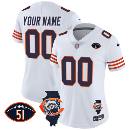 Bears Throwback Illinois Patch Vapor Custom Jersey - All Stitched