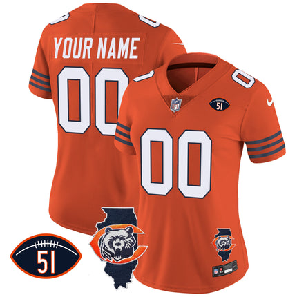 Bears Throwback Illinois Patch Vapor Custom Jersey - All Stitched