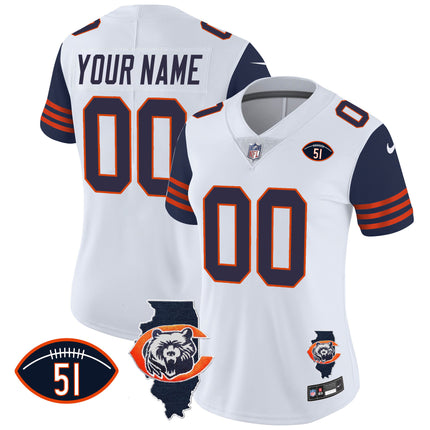 Bears Throwback Illinois Patch Vapor Custom Jersey - All Stitched