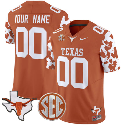 Custom Name/Gender Texas Longhorns Cow Spots Vapor Limited Jersey - All Stitched
