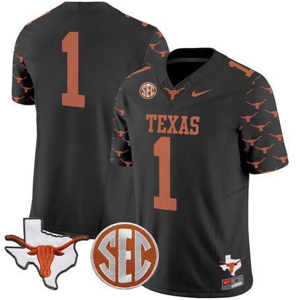 Men's Texas Longhorns State Map & Sec Patch Vapor Limited Jersey V5 - All Stitched