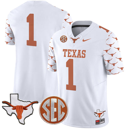 Men's Texas Longhorns State Map & Sec Patch Vapor Limited Jersey V5 - All Stitched