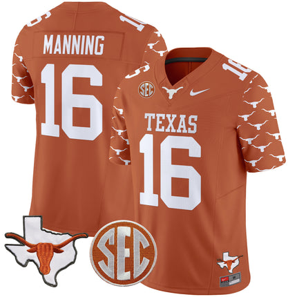 Men's Texas Longhorns State Map & Sec Patch Vapor Limited Jersey V5 - All Stitched