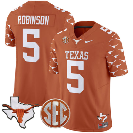 Men's Texas Longhorns State Map & Sec Patch Vapor Limited Jersey V5 - All Stitched