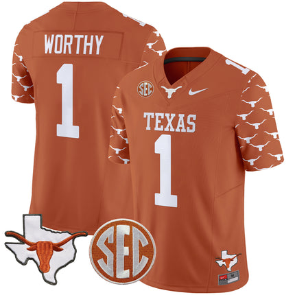 Men's Texas Longhorns State Map & Sec Patch Vapor Limited Jersey V5 - All Stitched