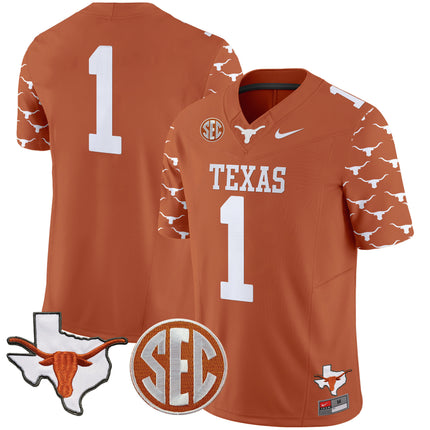 Men's Texas Longhorns State Map & Sec Patch Vapor Limited Jersey V5 - All Stitched