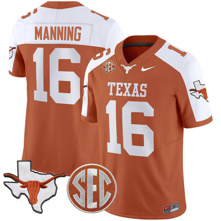 Men's Texas Longhorns State Map & Sec Patch Vapor Limited Jersey V5 - All Stitched