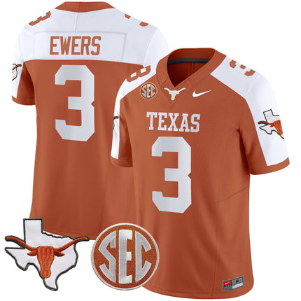 Men's Texas Longhorns State Map & Sec Patch Vapor Limited Jersey V5 - All Stitched