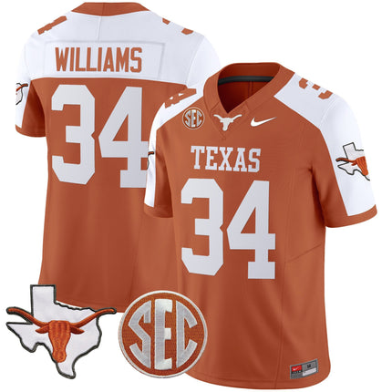Men's Texas Longhorns State Map & Sec Patch Vapor Limited Jersey V5 - All Stitched