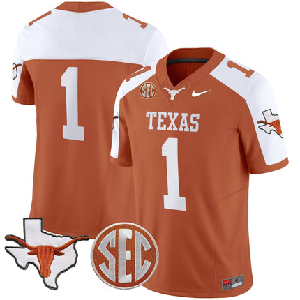 Men's Texas Longhorns State Map & Sec Patch Vapor Limited Jersey V5 - All Stitched