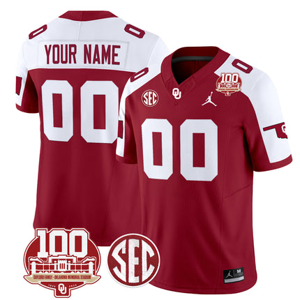 Custom Name/Gender Oklahoma Sooners 100th Anniversary Patch Vapor Limited Jersey - All Stitched