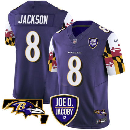 Men's Ravens Joe D & Jacoby Patch Vapor Limited Jersey V2 - All Stitched