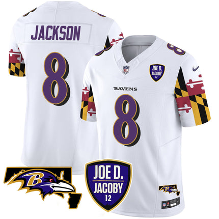 Men's Ravens Joe D & Jacoby Patch Vapor Limited Jersey V2 - All Stitched