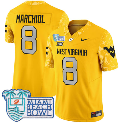 Men's West Virginia Mountaineers 2025 Miami Beach Bowl Patch Vapor Limited Jersey - All Stitched