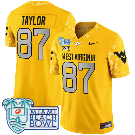 Men's West Virginia Mountaineers 2025 Miami Beach Bowl Patch Vapor Limited Jersey - All Stitched