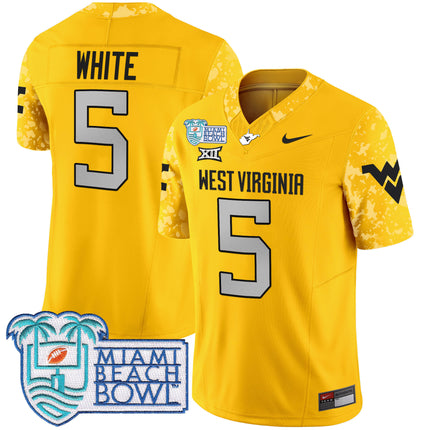Men's West Virginia Mountaineers 2025 Miami Beach Bowl Patch Vapor Limited Jersey - All Stitched