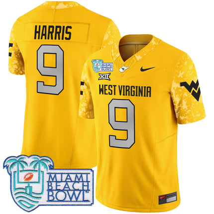 Men's West Virginia Mountaineers 2025 Miami Beach Bowl Patch Vapor Limited Jersey - All Stitched