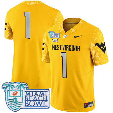Men's West Virginia Mountaineers 2025 Miami Beach Bowl Patch Vapor Limited Jersey - All Stitched