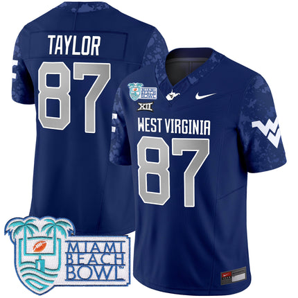 Men's West Virginia Mountaineers 2025 Miami Beach Bowl Patch Vapor Limited Jersey - All Stitched