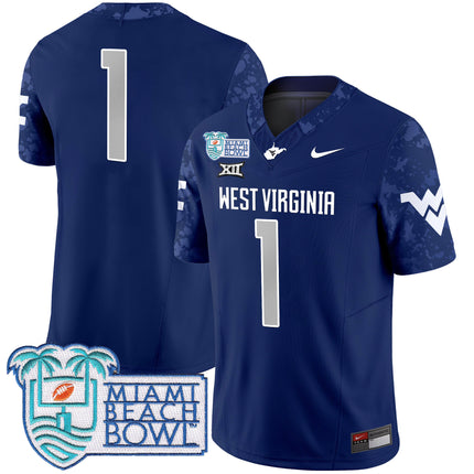 Men's West Virginia Mountaineers 2025 Miami Beach Bowl Patch Vapor Limited Jersey - All Stitched