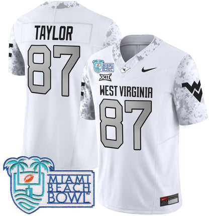 Men's West Virginia Mountaineers 2025 Miami Beach Bowl Patch Vapor Limited Jersey - All Stitched