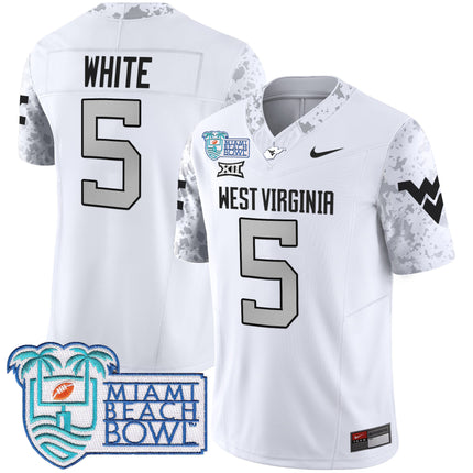 Men's West Virginia Mountaineers 2025 Miami Beach Bowl Patch Vapor Limited Jersey - All Stitched