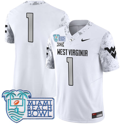 Men's West Virginia Mountaineers 2025 Miami Beach Bowl Patch Vapor Limited Jersey - All Stitched