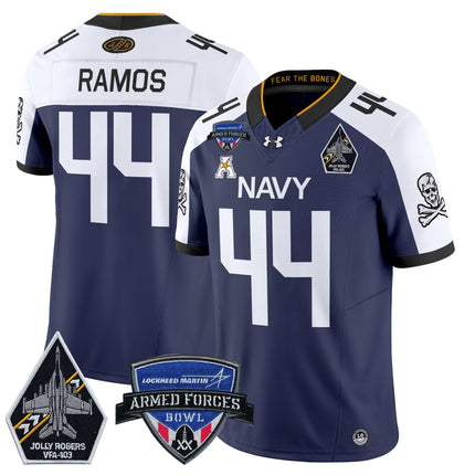 Men's Navy Midshipmen 2025 Armed Forces Bowl Patch Vapor Limited Jersey - All Stitched
