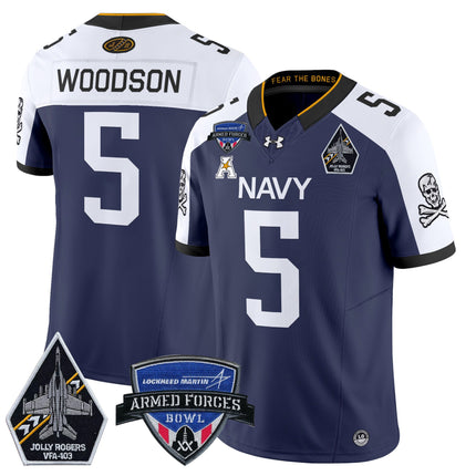 Men's Navy Midshipmen 2025 Armed Forces Bowl Patch Vapor Limited Jersey - All Stitched