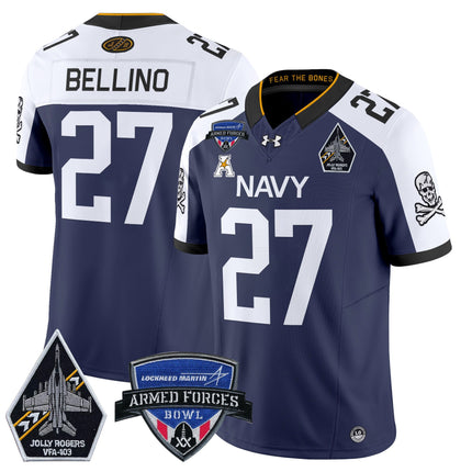 Men's Navy Midshipmen 2025 Armed Forces Bowl Patch Vapor Limited Jersey - All Stitched